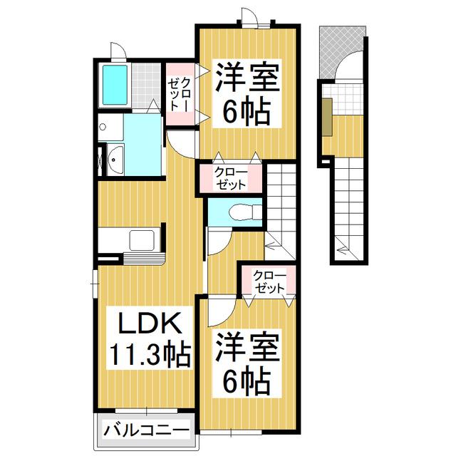 プラティーノ(2LDK/2階)の間取り写真