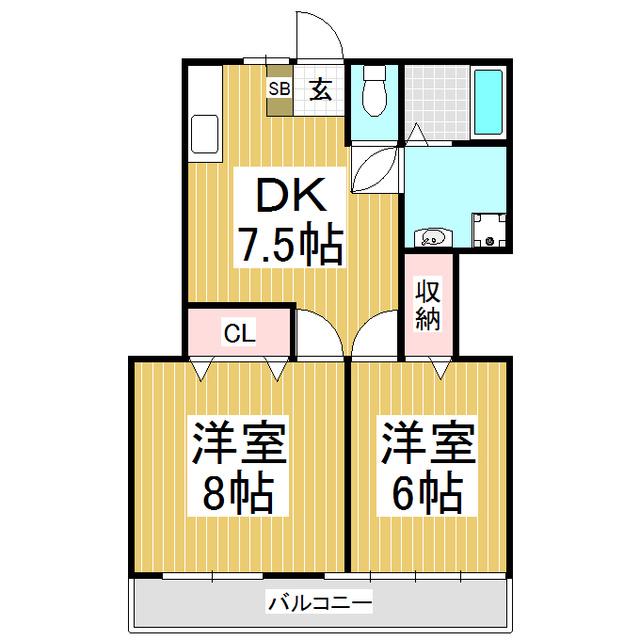 双葉町青山ハイツ(2DK/2階)の間取り写真