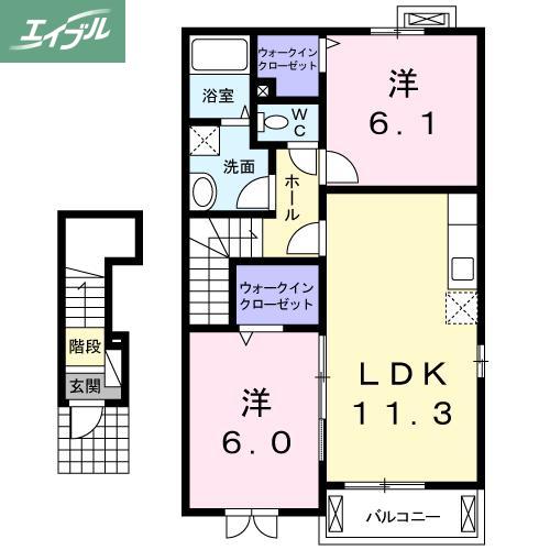 ヴィラ ハーティ(2LDK/2階)の間取り写真