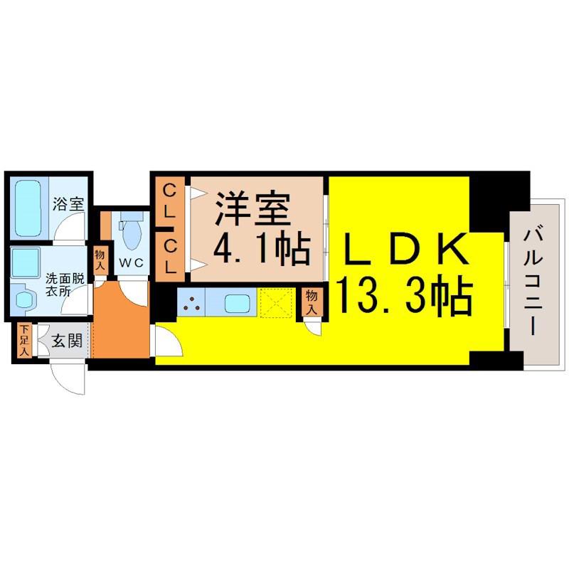 プレサンス広小路通葵(1LDK/14階)の間取り写真