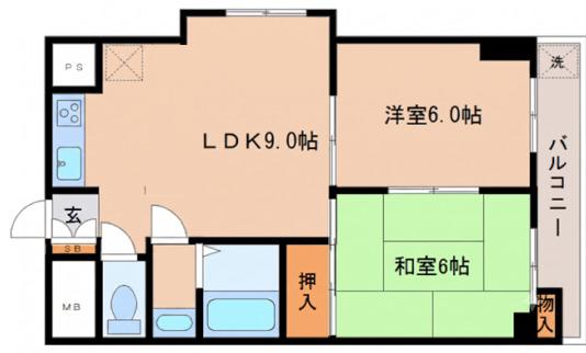 グリーンノート青谷(2LDK/2階)の間取り写真