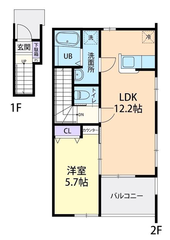 12/15秩父市中宮地町1LDK(1LDK/2階)の間取り写真