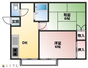ワンダーミューII(2DK/1階)の間取り写真