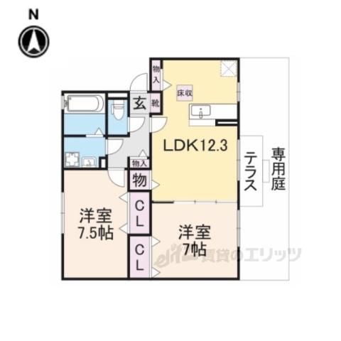 アダージョN棟(2LDK/1階)の間取り写真