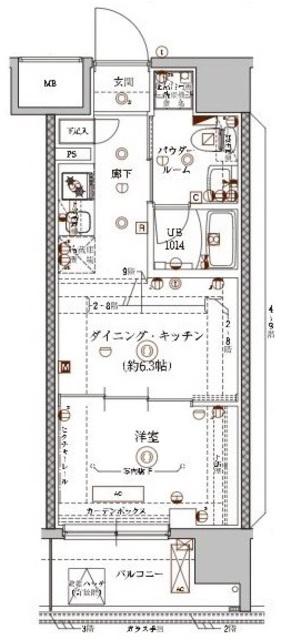 ベルシード綾瀬ドゥーエR(1DK/8階)の間取り写真