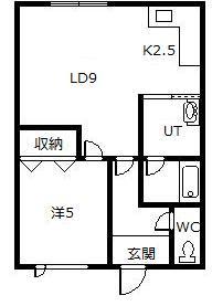 KIハイツ(1LDK/2階)の間取り写真