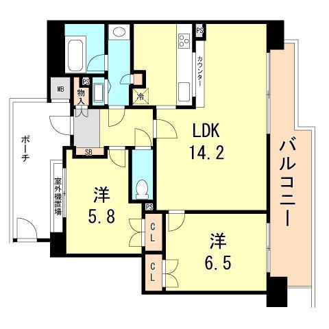 パーク・ハイム神戸熊内町(2LDK/2階)の間取り写真