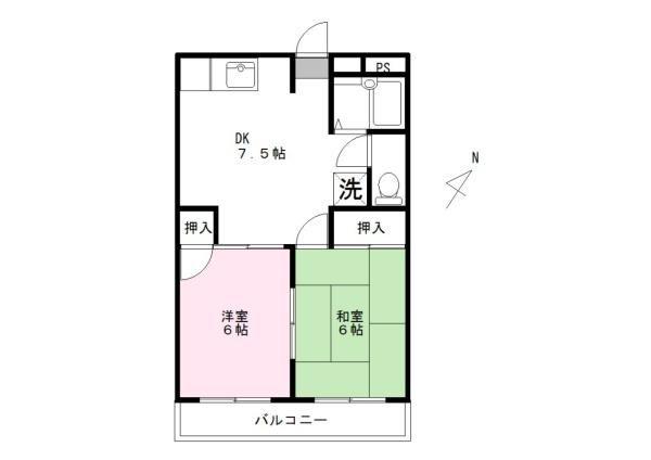 パレスヤナガワ(2DK/3階)の間取り写真