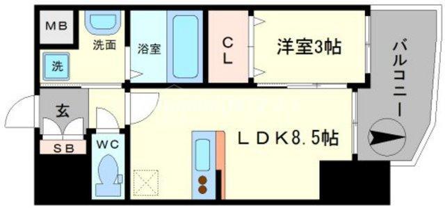 ステージグランデ堺筋本町(1LDK/9階)の間取り写真