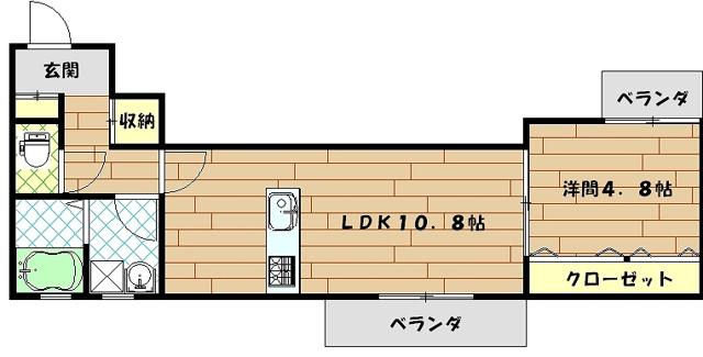 カーサ・デル・ソル北久里浜(1LDK/2階)の間取り写真