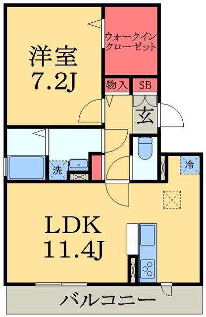 スカイパレットB棟(1LDK/2階)の間取り写真