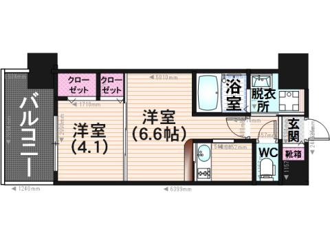 エンクレスト大橋(1LDK/6階)の間取り写真