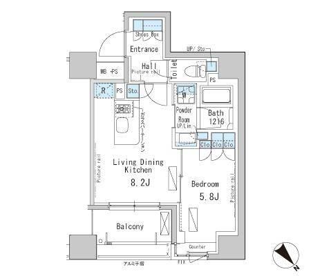 パークアクシス茅場町(1LDK/2階)の間取り写真