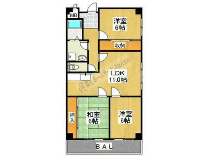 メゾン私市A棟(3LDK/4階)の間取り写真
