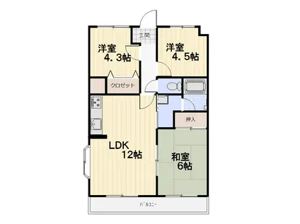 バルパレー熊谷(3LDK/1階)の間取り写真