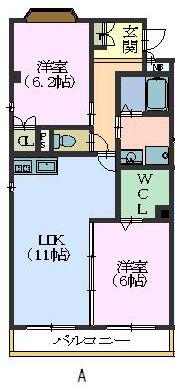 ラフォーレ若慎(2LDK/2階)の間取り写真