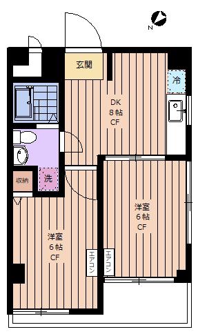 高輪ビューハイツ(2DK/4階)の間取り写真