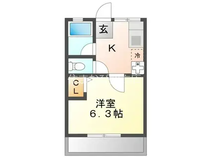 シテイハイム ホソカワB(1K/2階)の間取り写真