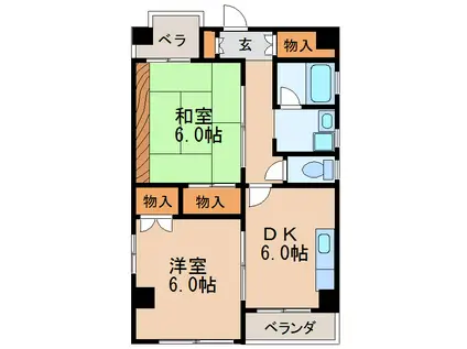 小玉ビル(2DK/6階)の間取り写真