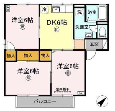 サリネージュ山手A(3DK/2階)の間取り写真