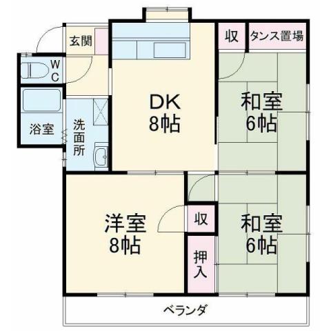 リバーシティ杉森A(3DK/2階)の間取り写真