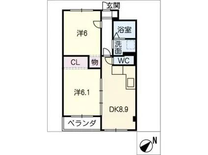 ドミール有松(2DK/1階)の間取り写真