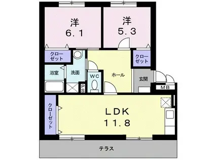 ニューエルディムマナベA(2LDK/1階)の間取り写真