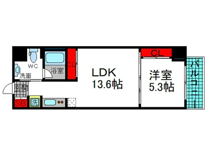 Uレジデンス天満橋(1LDK/11階)の間取り写真