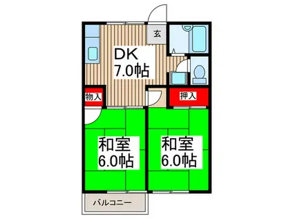 ビューハイツ滝(2DK/2階)の間取り写真