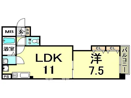 アミーグランコート三宮(1LDK/8階)の間取り写真