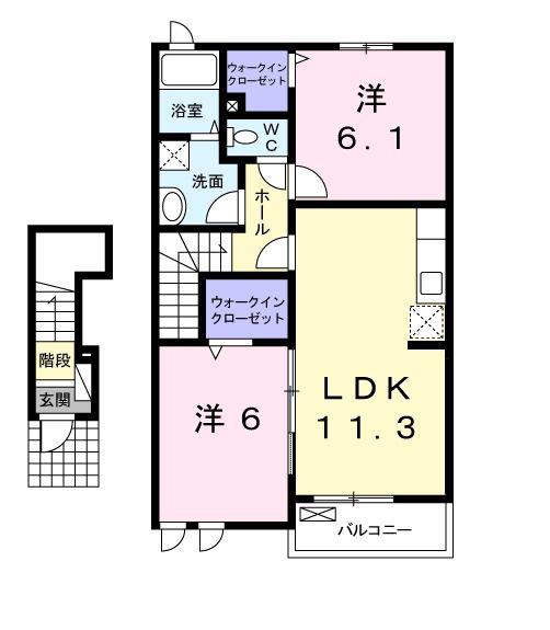 ヴィラ キュラス(2LDK/2階)の間取り写真