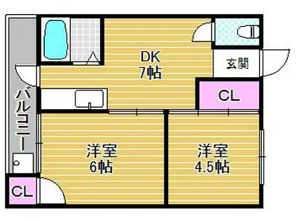 丸吉マンション第三(2DK/4階)の間取り写真