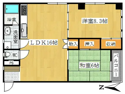 シャンブル松村(2LDK/3階)の間取り写真