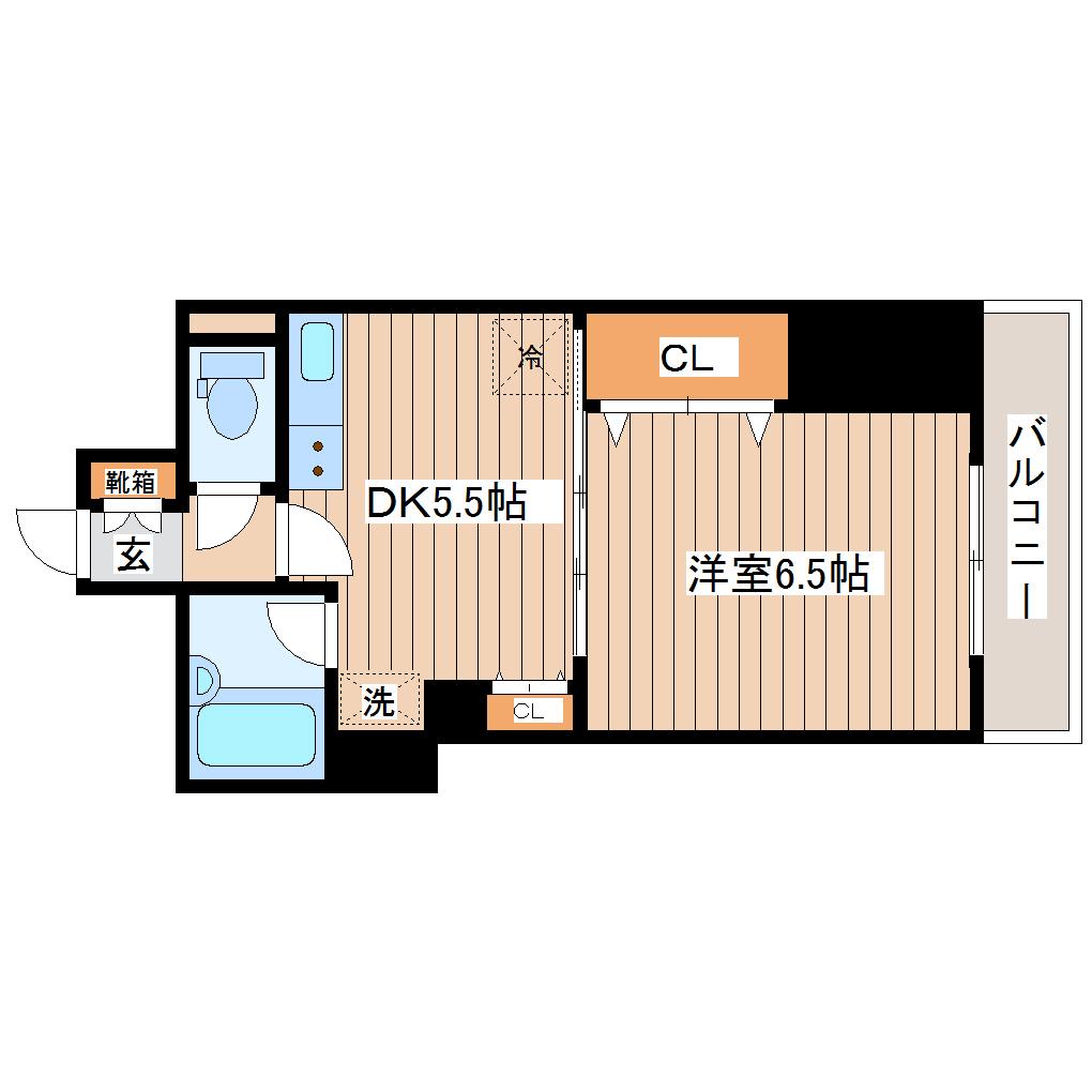 平和マンション北仙台(1DK/8階)の間取り写真