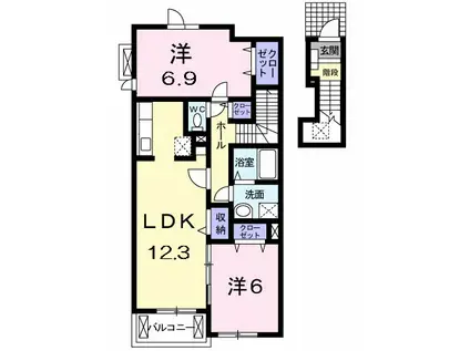 ラフレシール・メゾン・宮崎II(2LDK/2階)の間取り写真