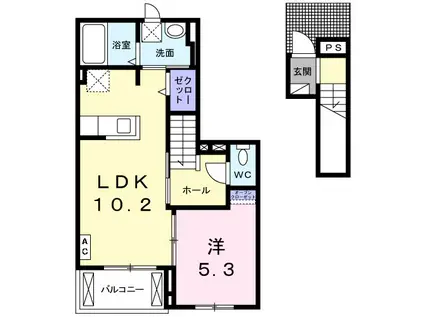 プレジールII(1LDK/2階)の間取り写真