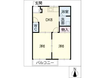 ドミール(2DK/2階)の間取り写真