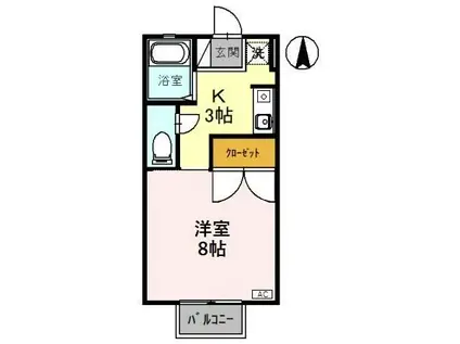 ビューラII(1K/2階)の間取り写真