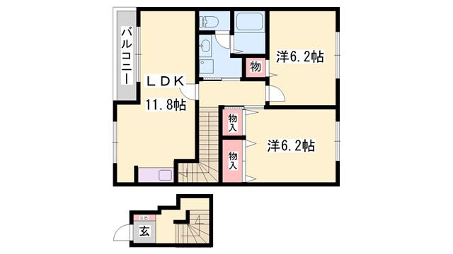 アメニティカスガII(2LDK/2階)の間取り写真