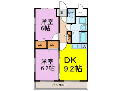 サニーガーデンII号館(2DK/3階)の間取り写真