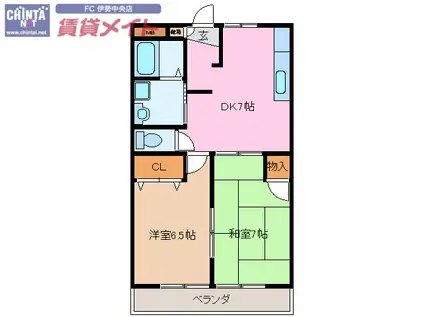 エクセレント山宝(2DK/2階)の間取り写真