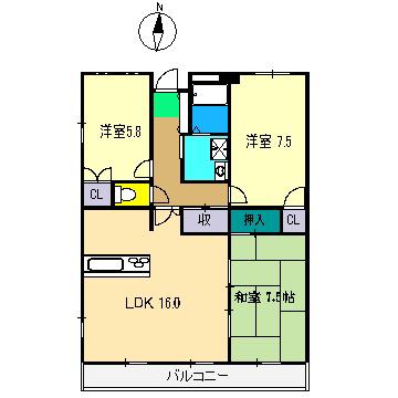 カーサM1(3LDK/8階)の間取り写真