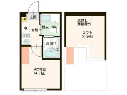 ハーモニーテラス東四つ木V(1K/2階)の間取り写真