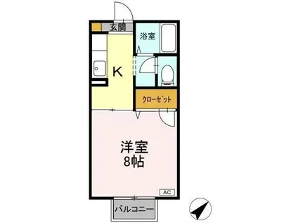 カーサ・デ・三の丸 B棟(1K/1階)の間取り写真