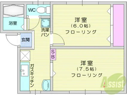 広岡ハイツ(2DK/3階)の間取り写真