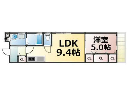 クリエオーレ舎利寺(1LDK/1階)の間取り写真