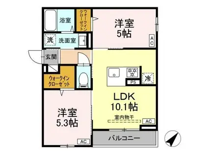 アセット-コート曙町(2LDK/3階)の間取り写真