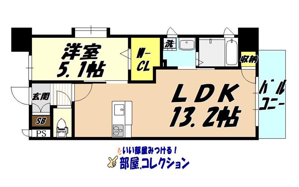ギャラクシーヴィーラブライト(1LDK/13階)の間取り写真