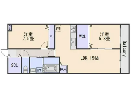 クレスト山本I(2LDK/2階)の間取り写真