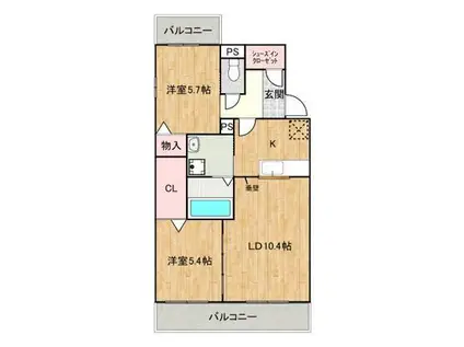 FORT RISE(2LDK/5階)の間取り写真